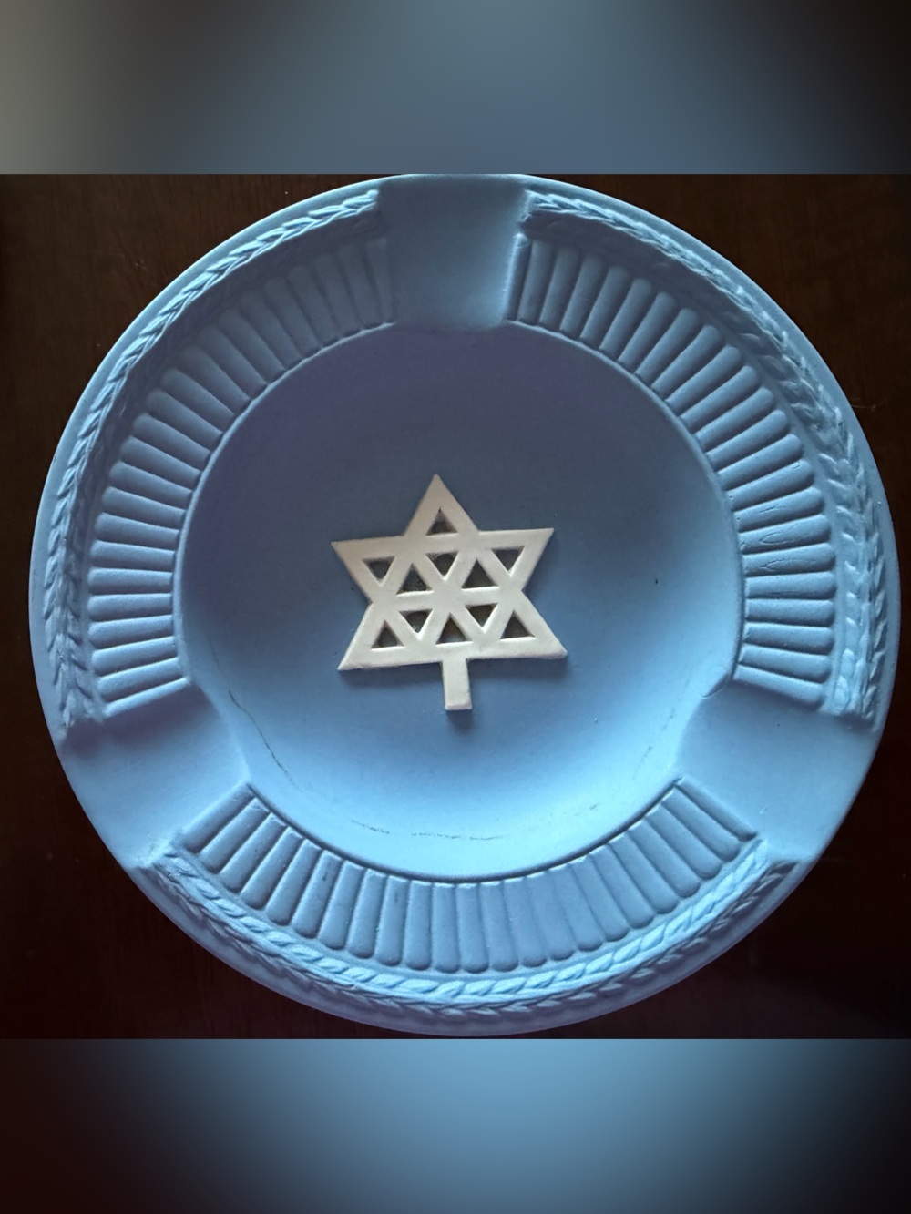 Wedgwood Blue Ceramic Ashtray with White Star Motif